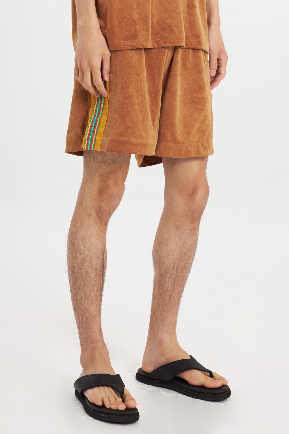 Lace Tape Velour Shorts_Brown