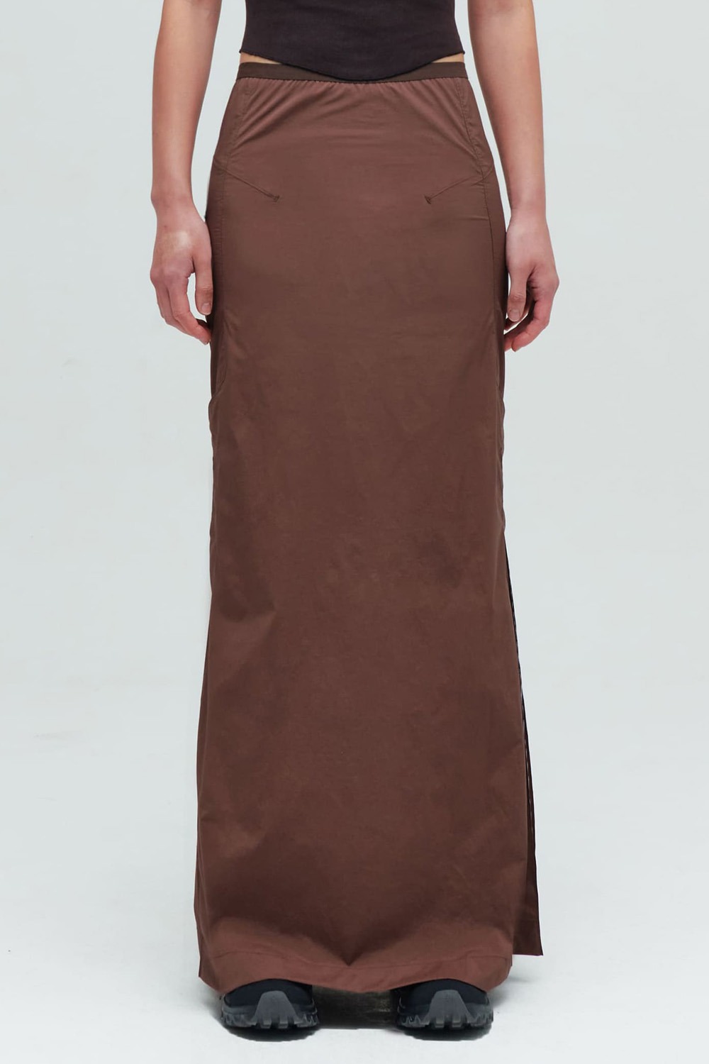 Women&#039;S Nylon Long Skirt_Brown