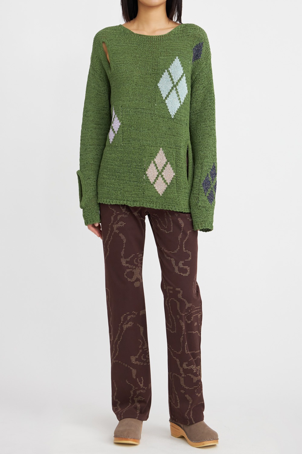 Argyle Cut-Out Knit Pullover_Green