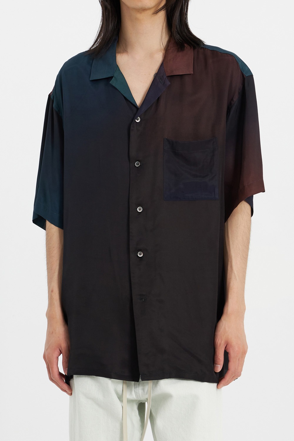 Oversized Cupro Open Collar Ss Shirt_Black
