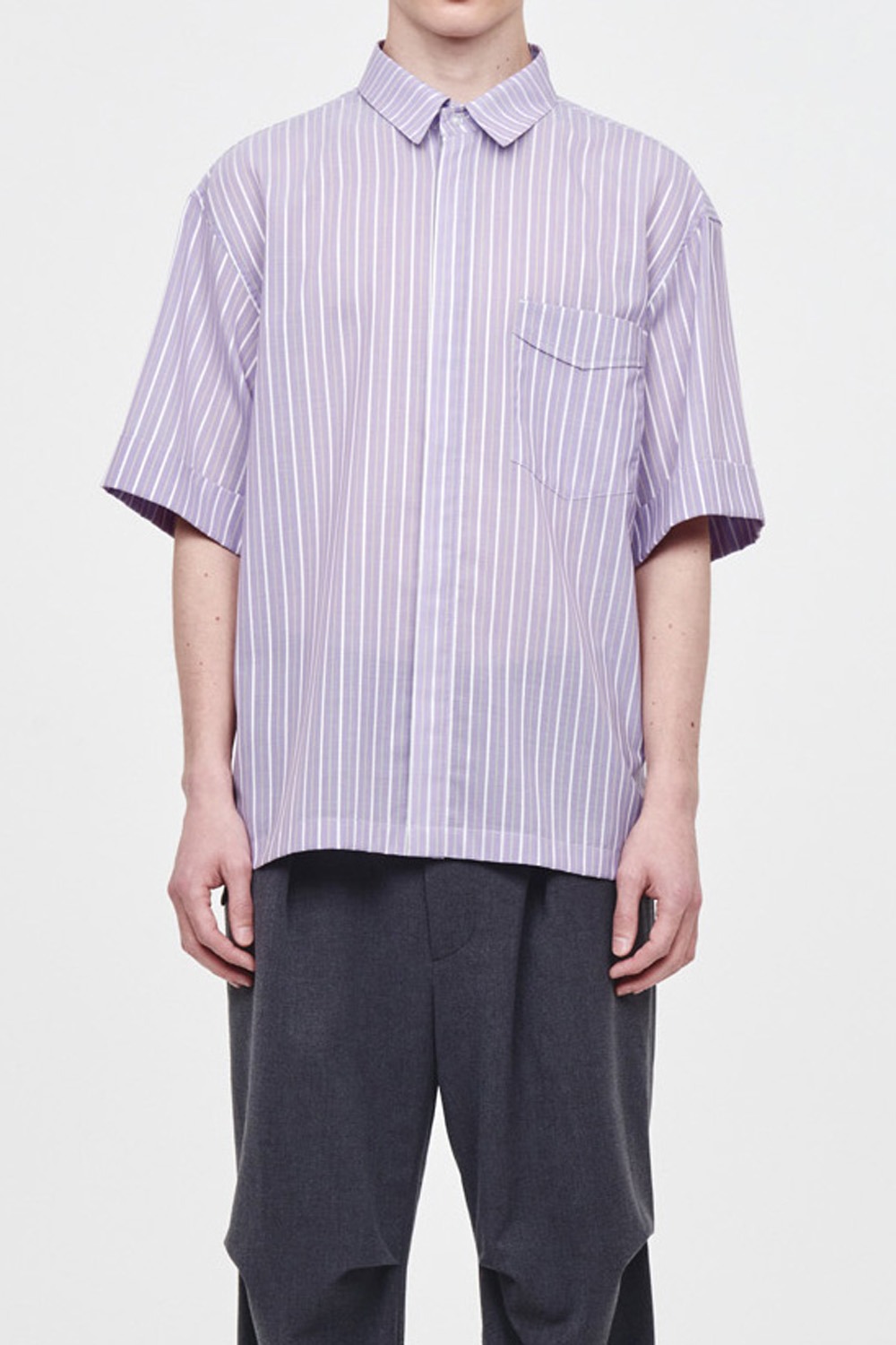 Stripe Hidden Half Shirt_Lavender