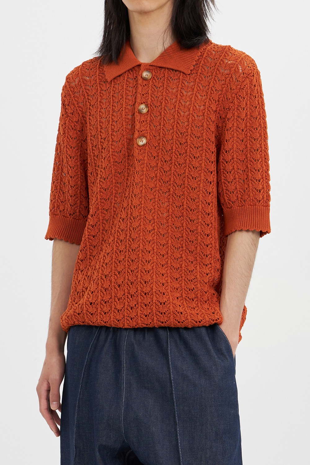 Lace Polo Shirt_Orange