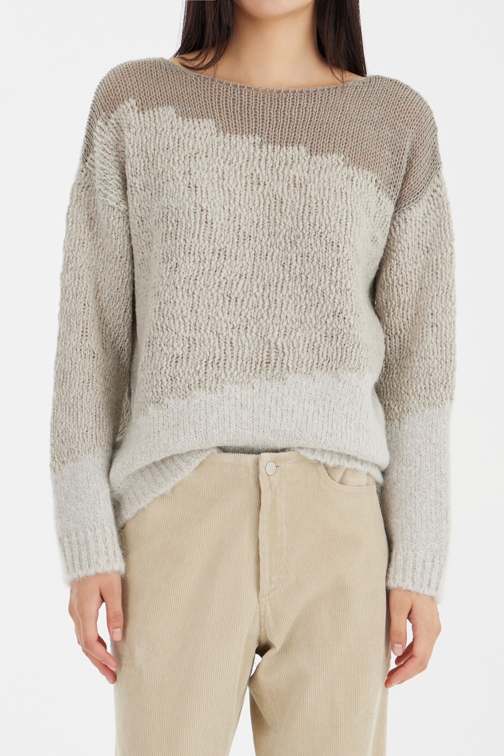 Relaxed See-Through Knit Sweater - Slate