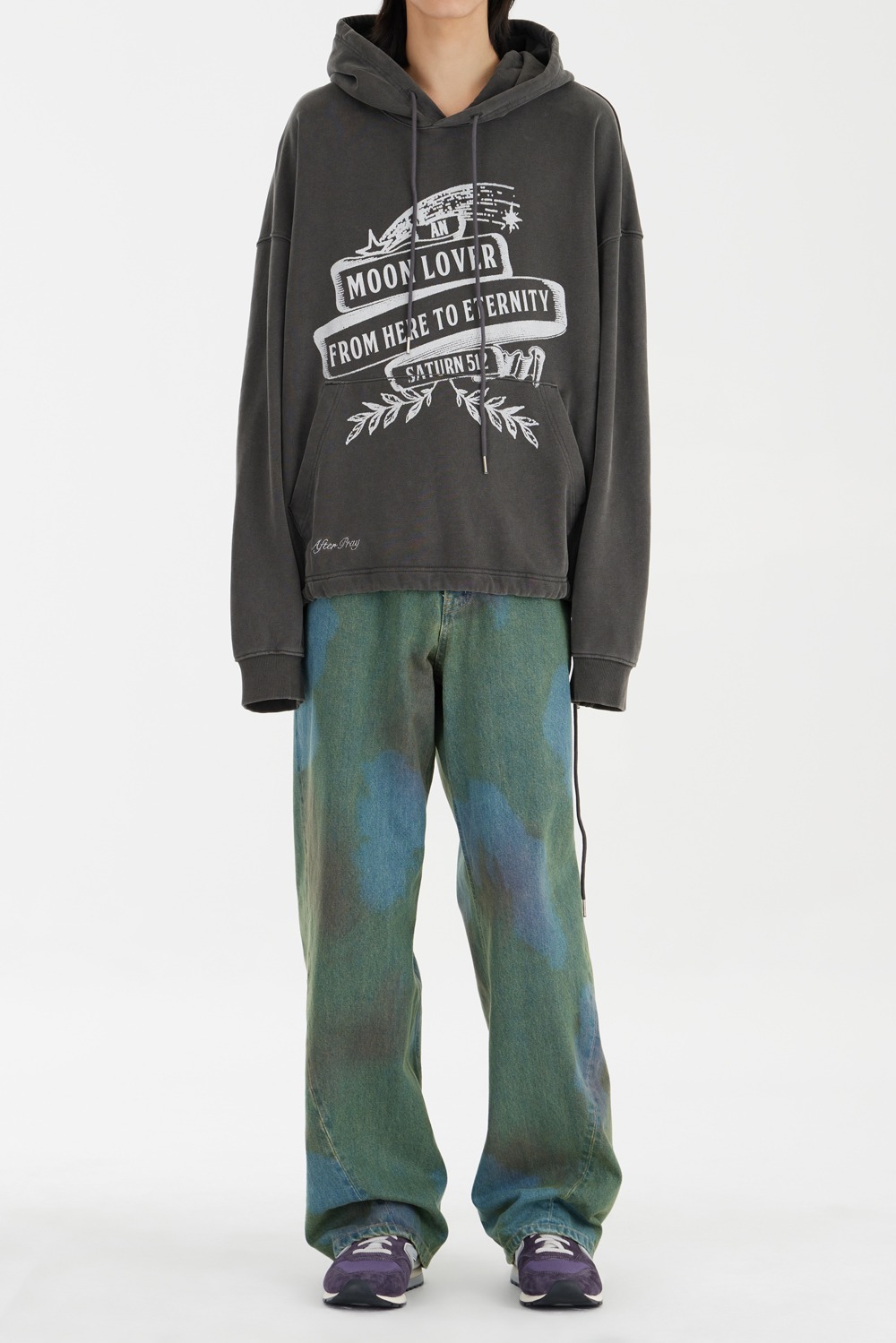 Universal Print Washed Sweat Suit Hoodie - Charcoal
