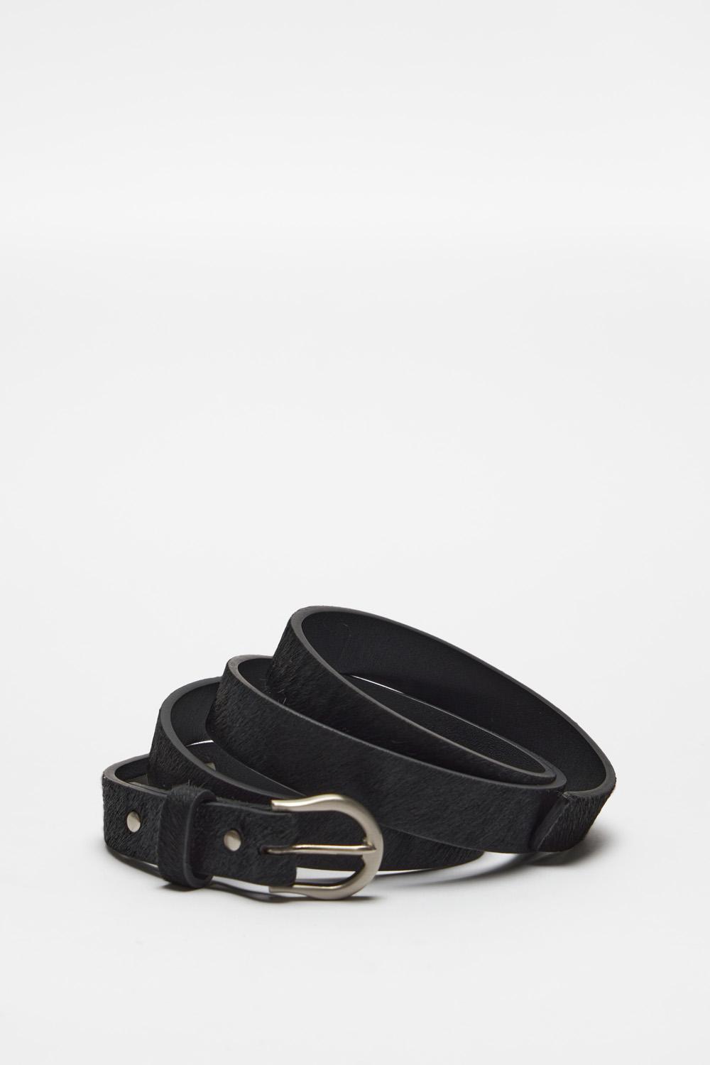 Long Leather Belt (M) - Black Calf Hair