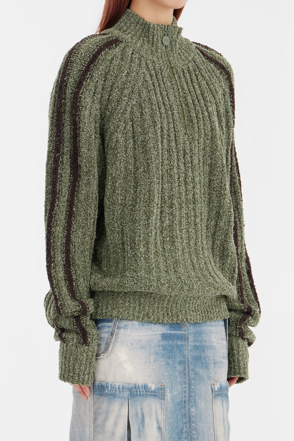 Ribbed Half - Zip Pullover - Khaki