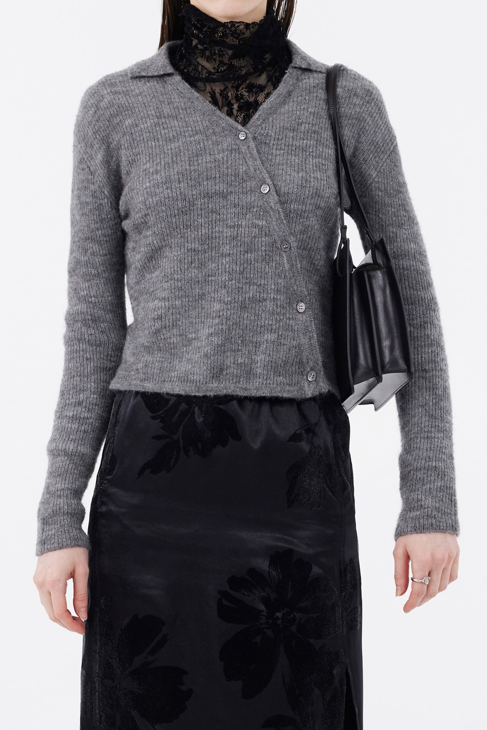 Asymmetric Knit Shirt - Melange Charcoal Grey
