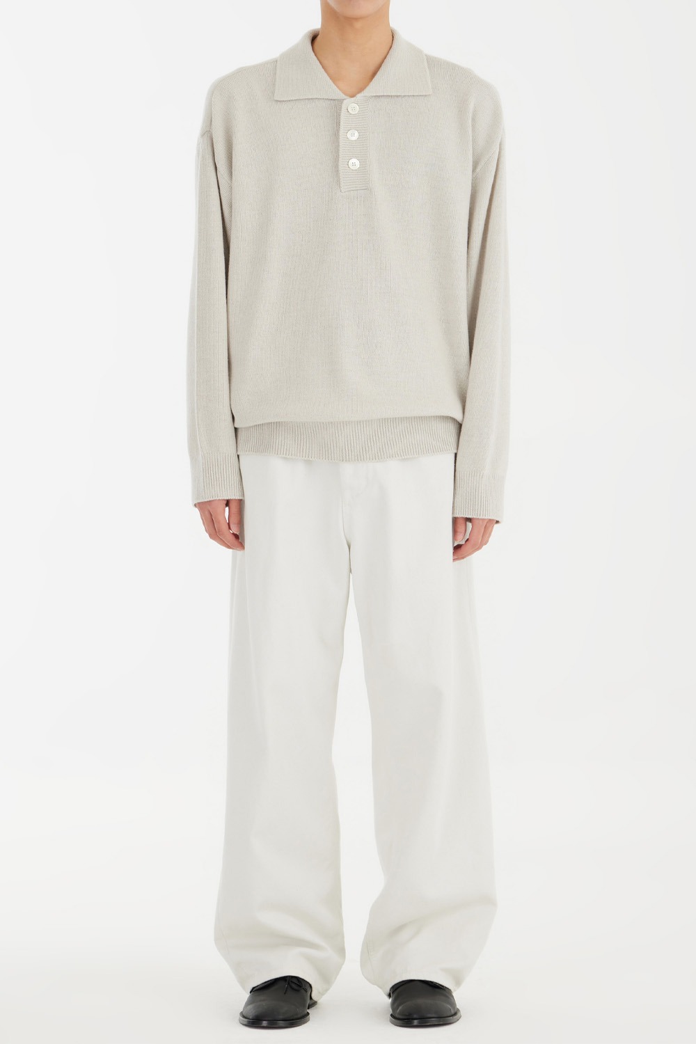 Knit Collar T-shirt - Light Grey