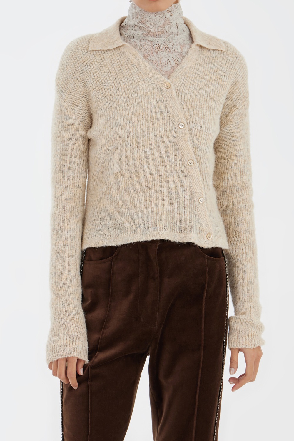 Asymmetric Knit Shirt - Melange Ivory