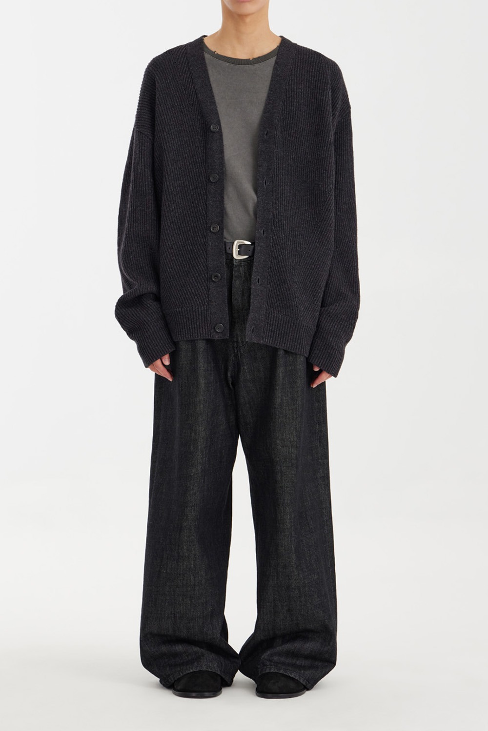 Oversized Irregular Knit Cardigan - Charcoal Grey