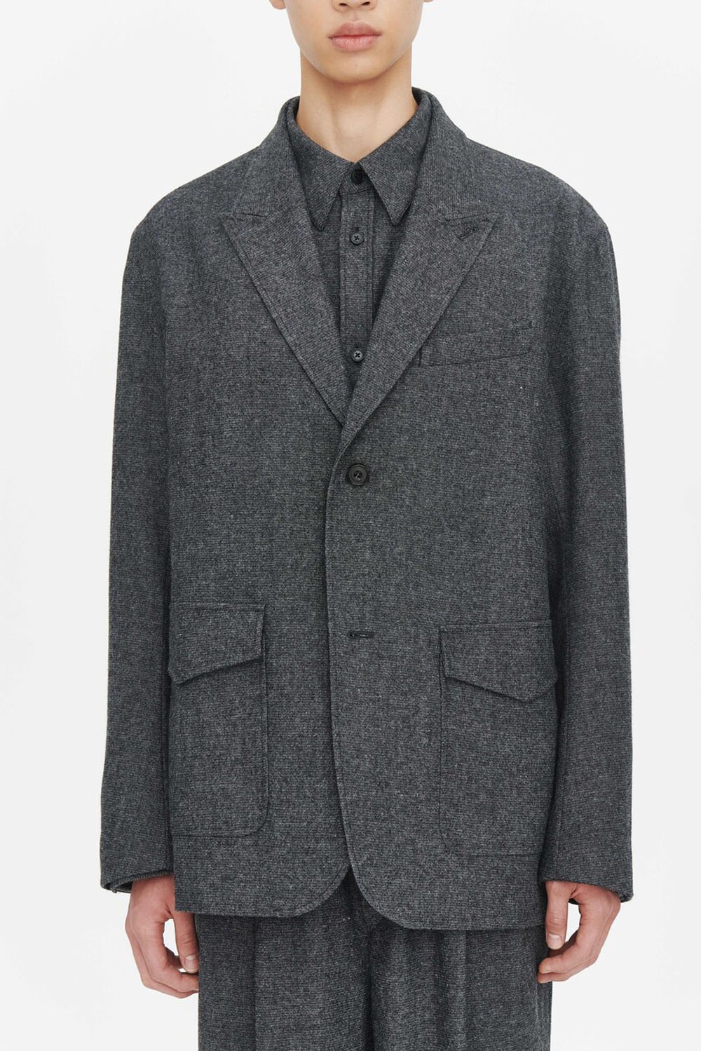 Peaked Wool Sports Blazer - Charcoal Grey