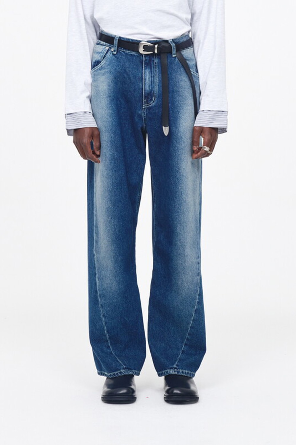 Wide Wash Slash Denim Jeans - Indigo