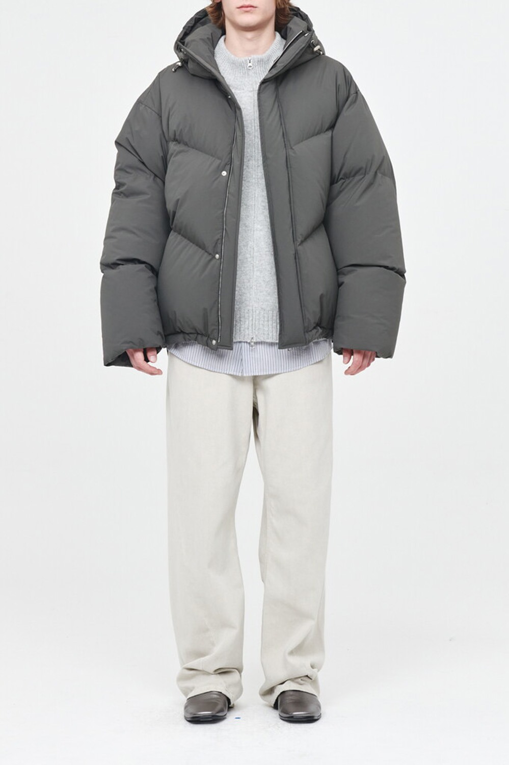 Shell Hoodie Puffer Down Jacket - Gray