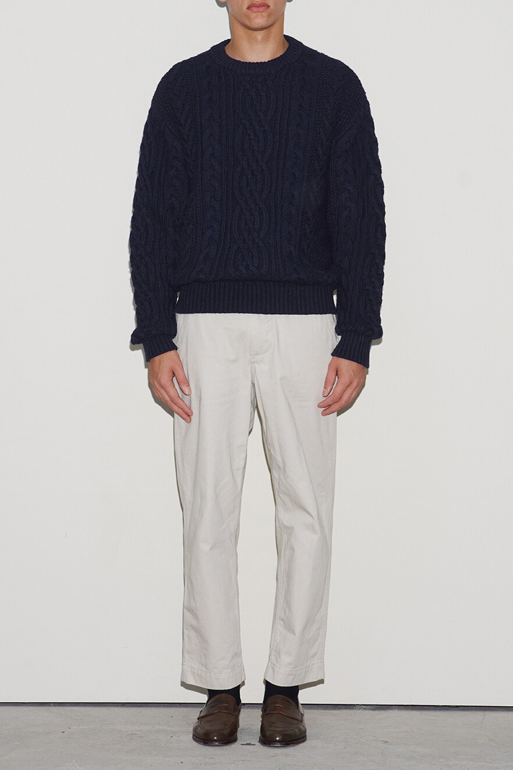 Heavy Cable Sweater - Navy