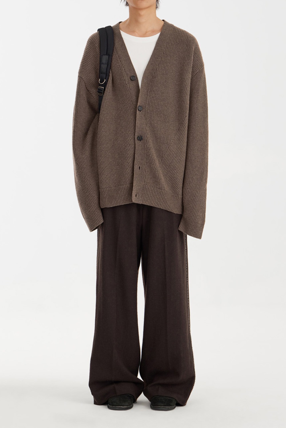 Oversized Irregular Knit Cardigan - Brown