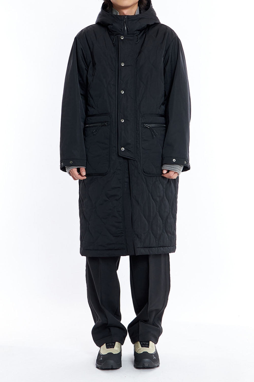 Quilted Hooded Coat - Black