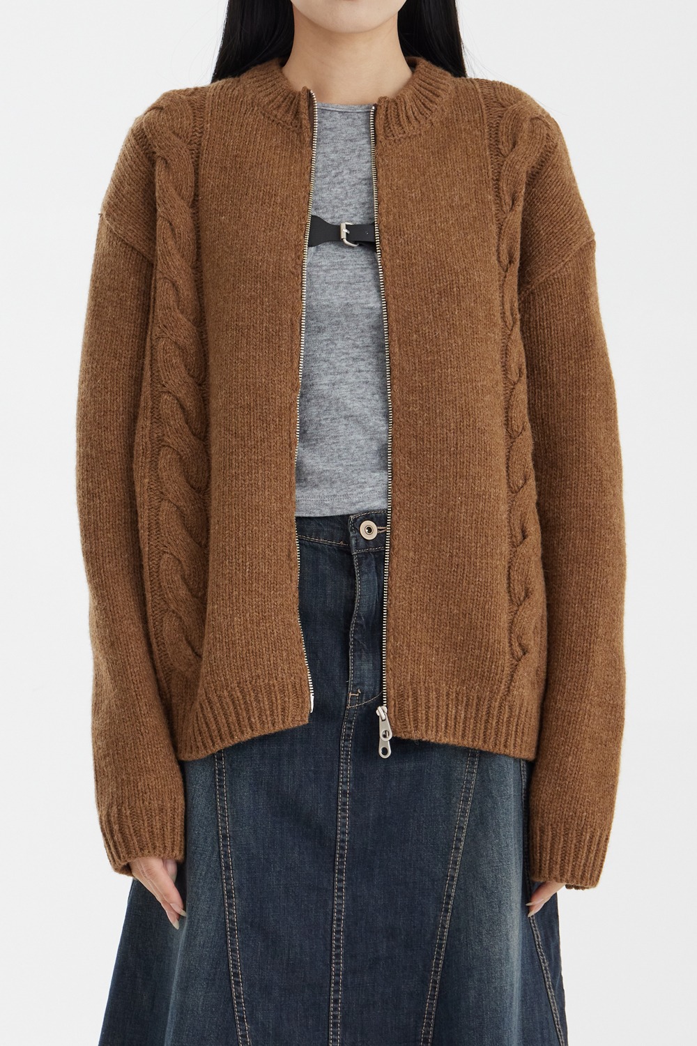 Wool Cable Knitted Jacket - Camel