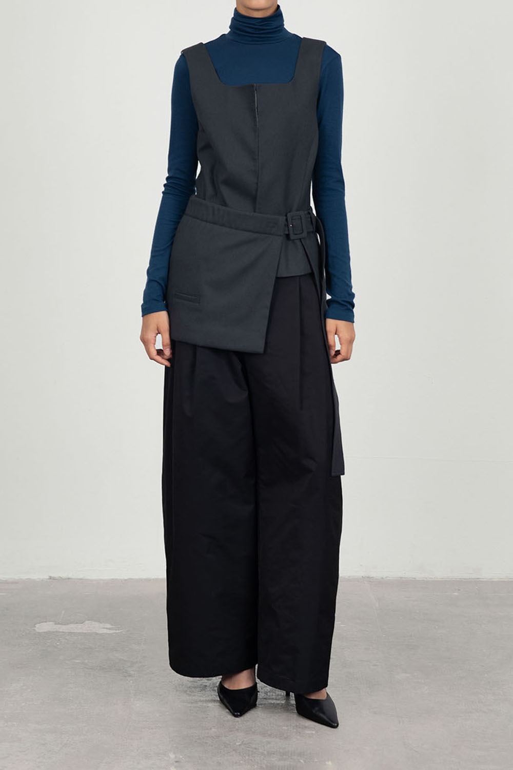 Solid Wool Belt Skirt - Charcoal