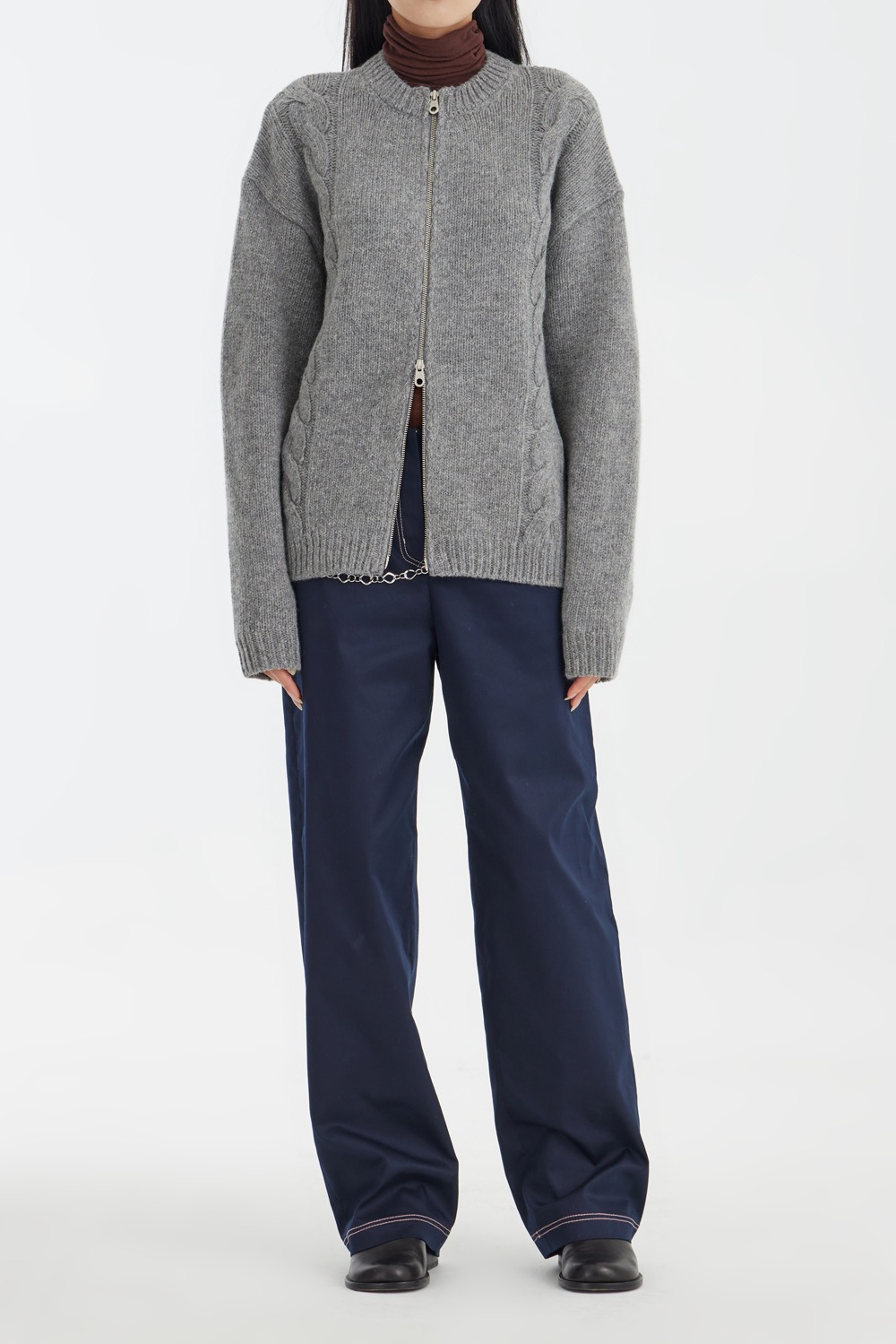 Wool Cable Knitted Jacket - Gray