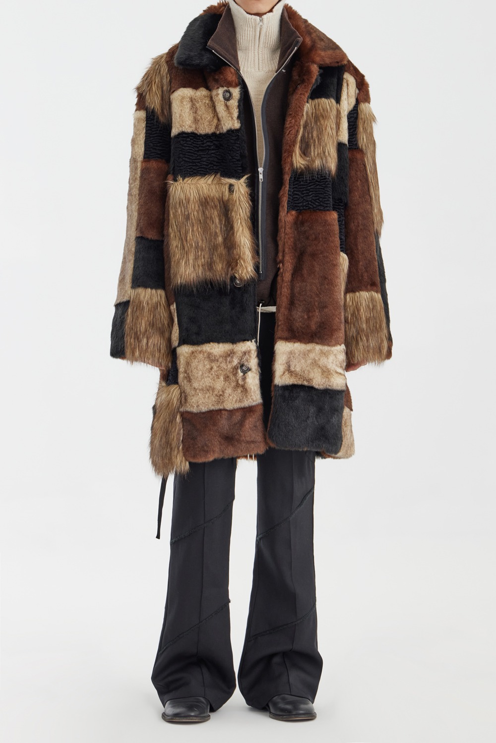 Patchwork Fur Coat - Brown/Black