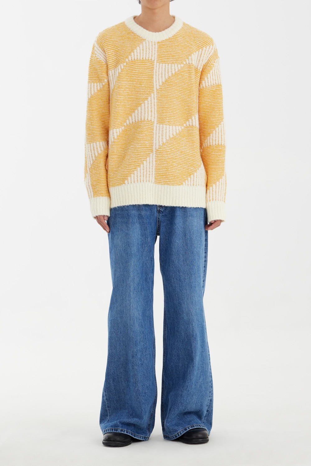 Hexagonal Jacquard Hairley Knitwear - Beige