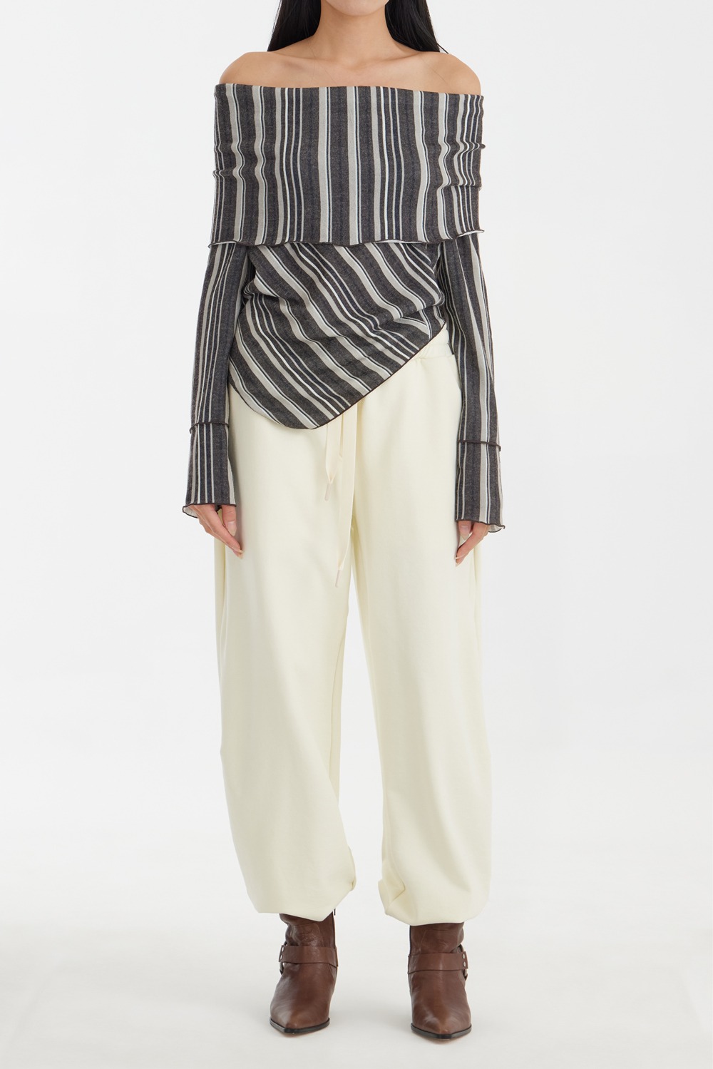 Stripe Off-Shoulder Sweater - Multi