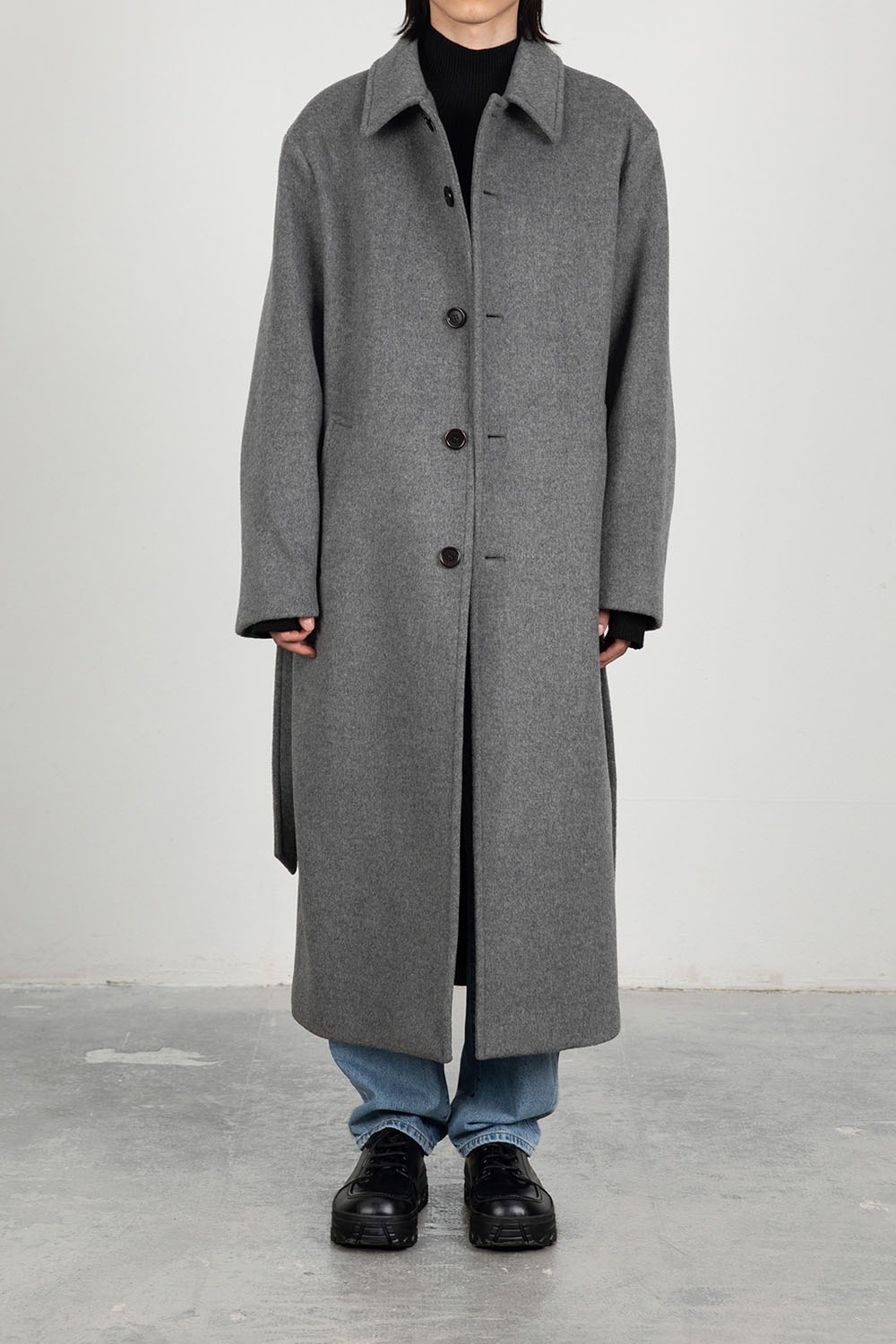 Single Breasted Long Coat - Grey