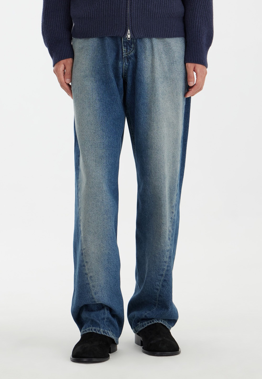 Straight Washed Slash Denim Jeans - Indigo