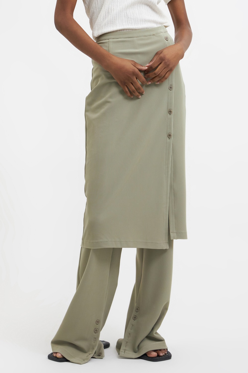 Layered Skirt Pants-Beige