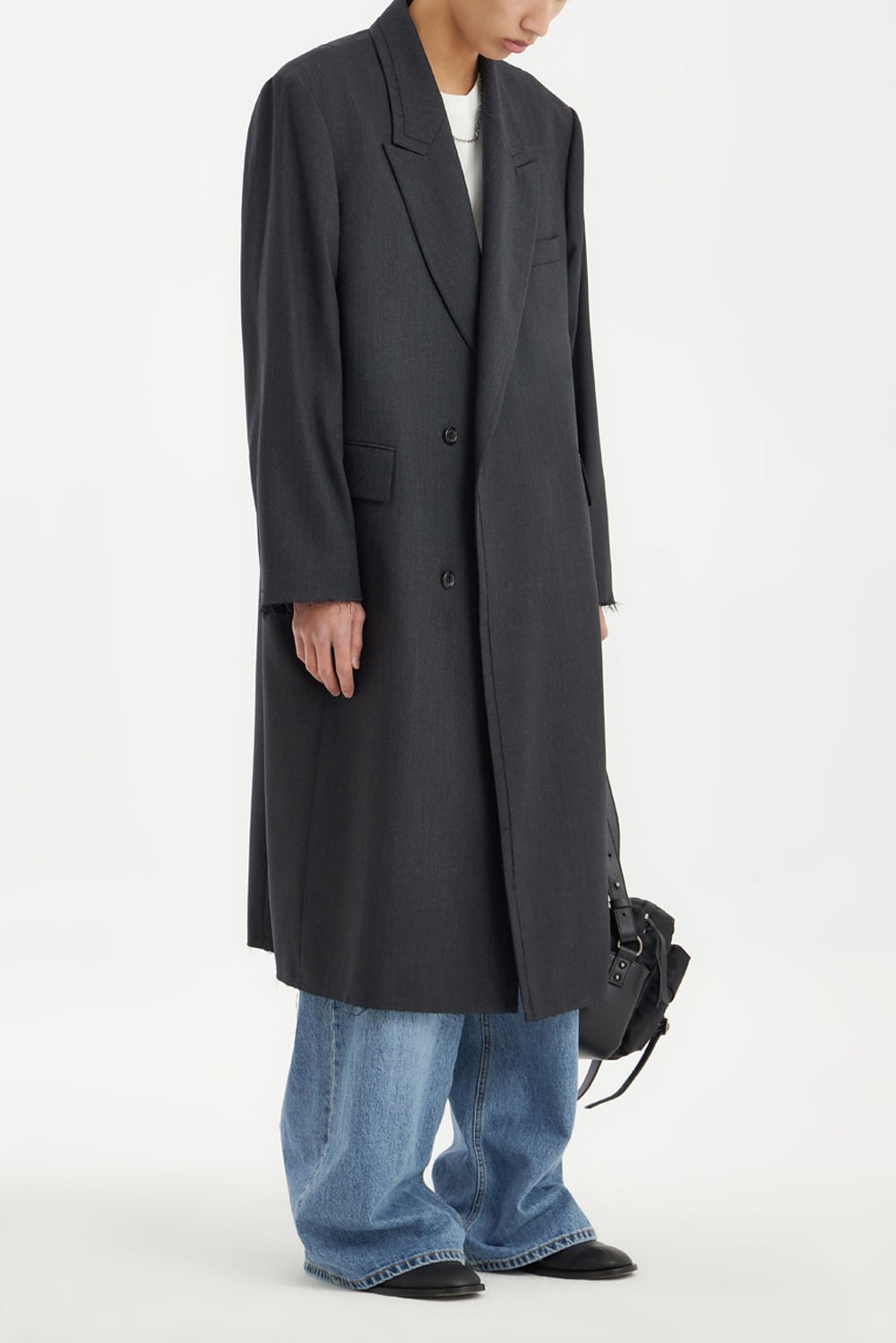 Oversized Double Breasted Coat-Charcoal Grey