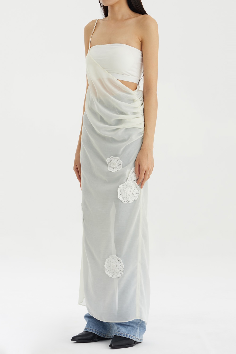 Flower Applique Skirt-Ivory