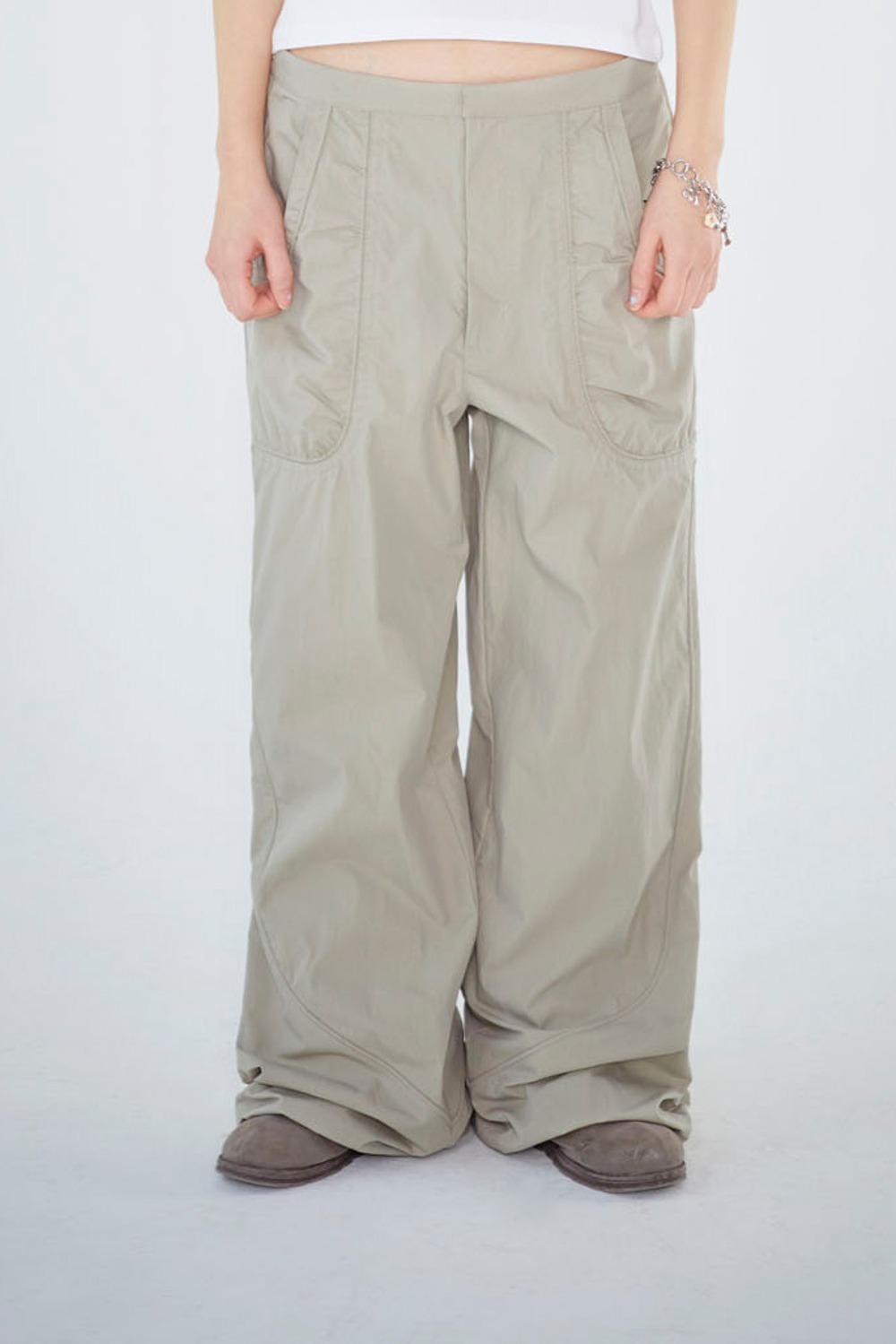 Side Zipper Line Pants-Beige