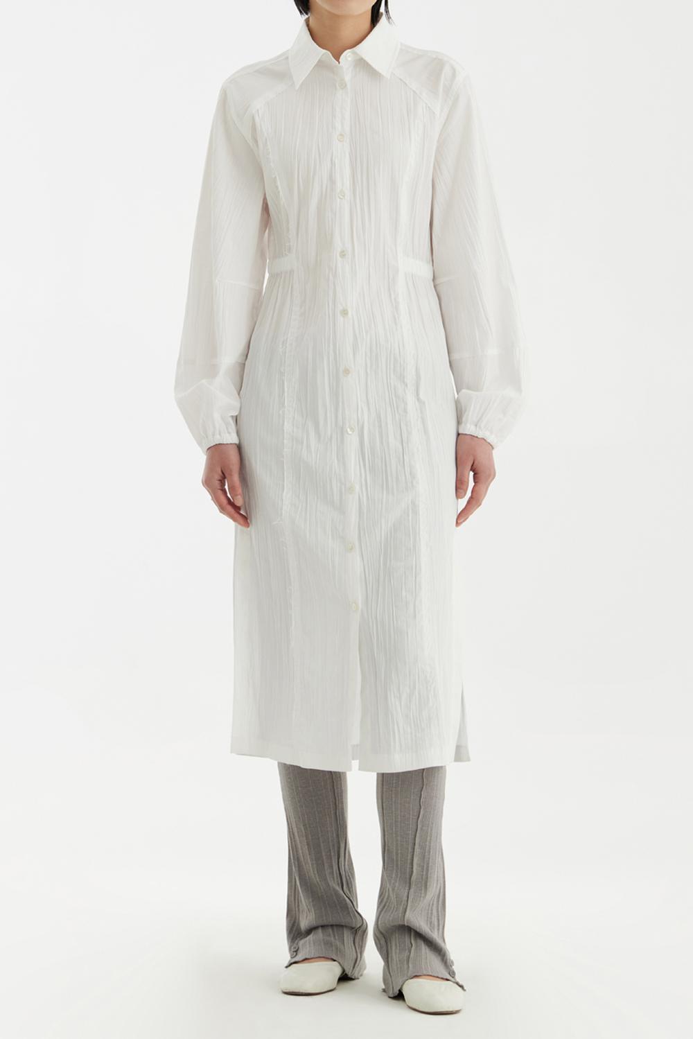 Side-Slit Shirt Dress - White