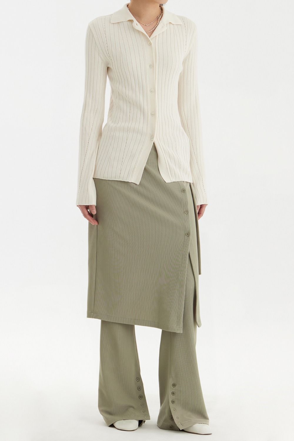 Long-Line Knit Shirt-Ivory