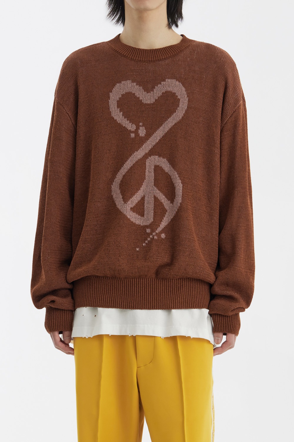 Calligraphic &quot;Love &amp; Peace” Knit-Brown