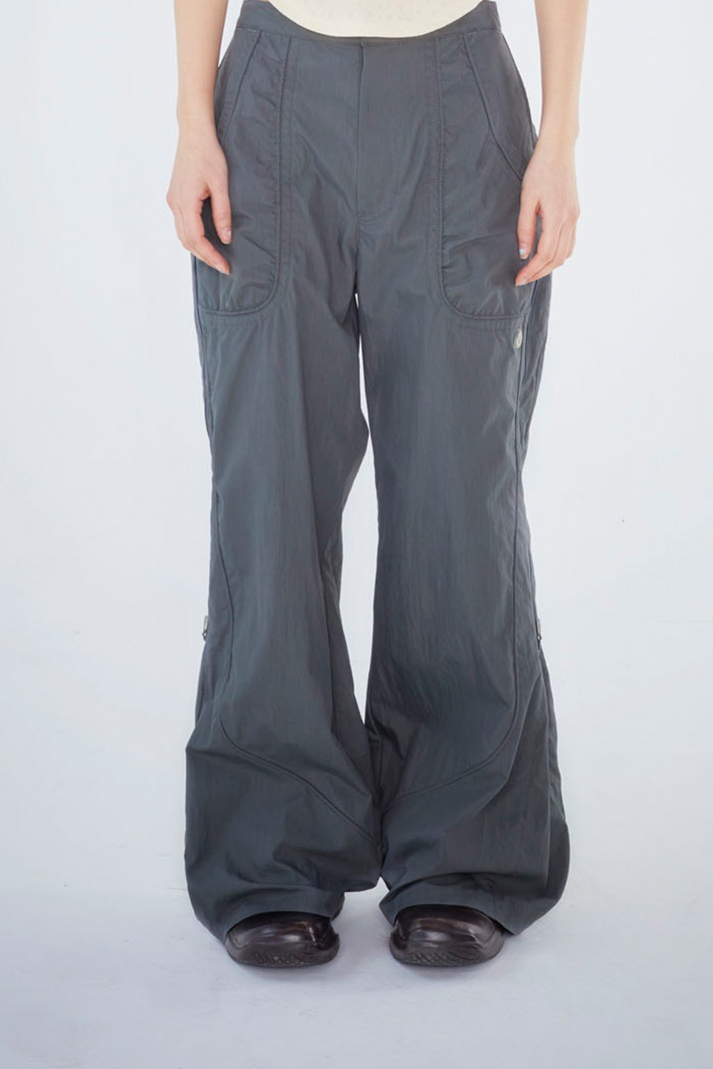 Side Zipper Line Pants-Grey