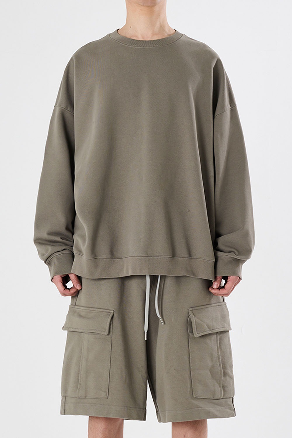 Baggy Sweat Shirt-Olive Gray