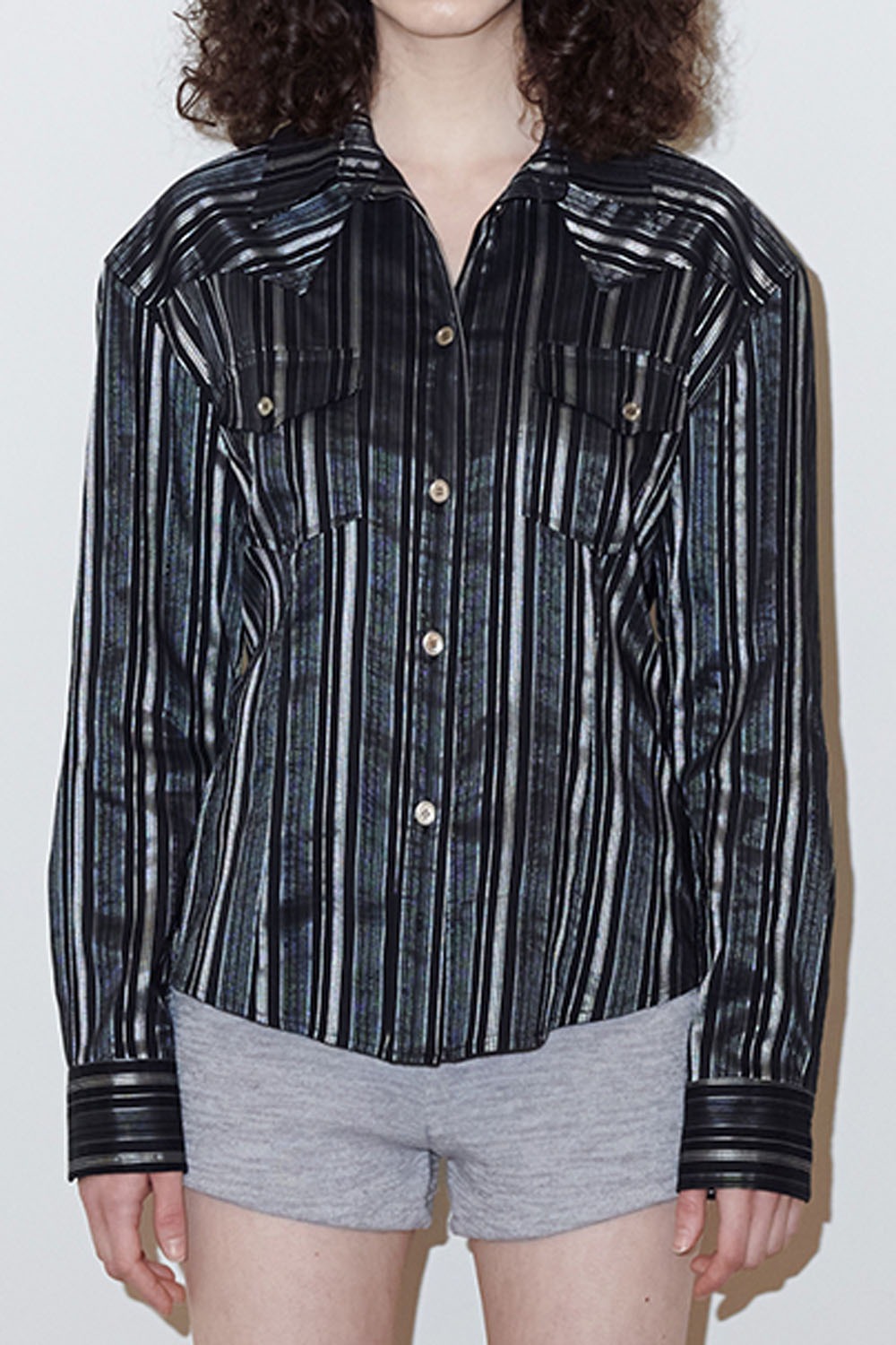 Western Glitter Stripe Shirt-Black