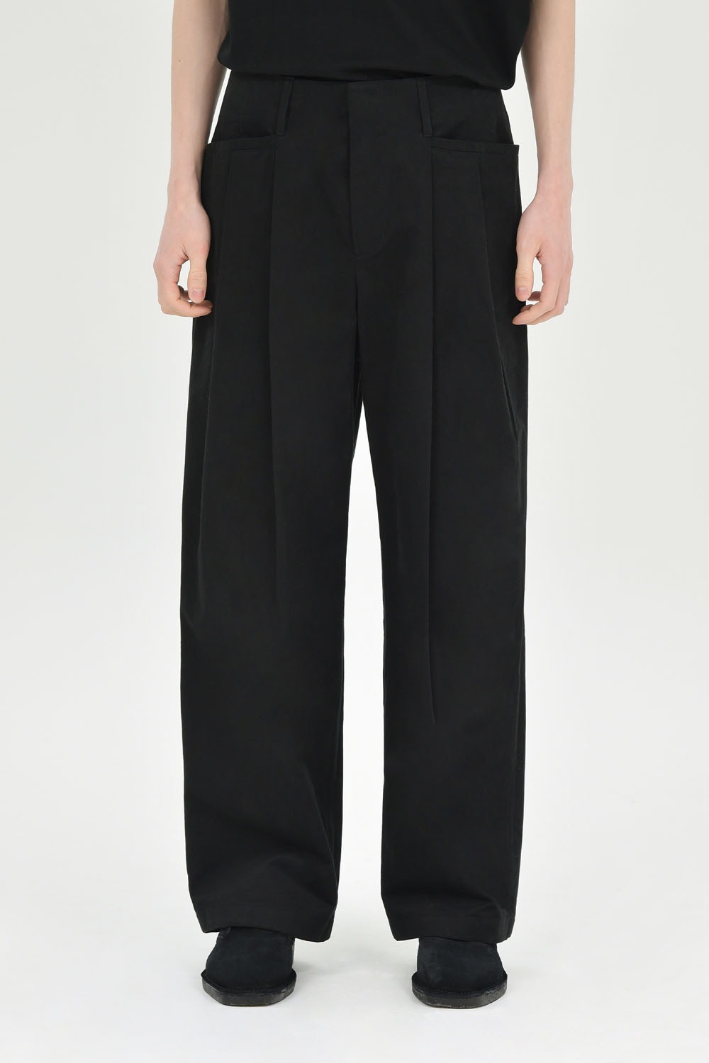 Structured Wide Pants-Black