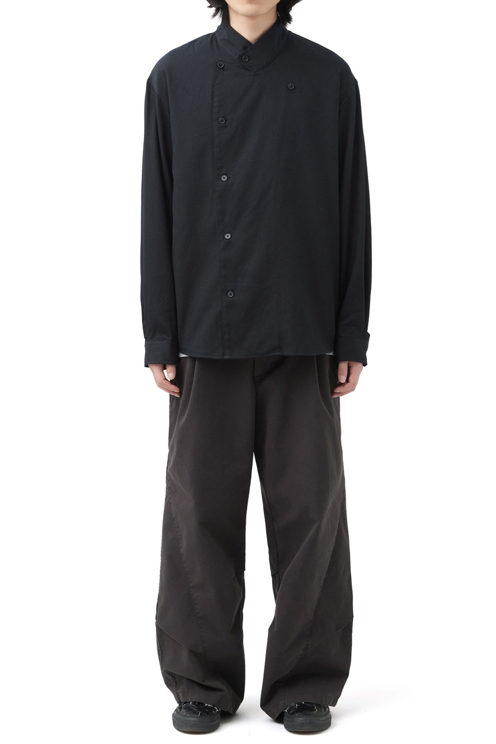 Asymmetric Double Shirt-Jacquard Black