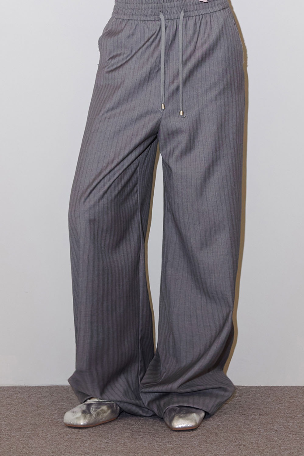 Pinstripe Effortless Pants-Gray