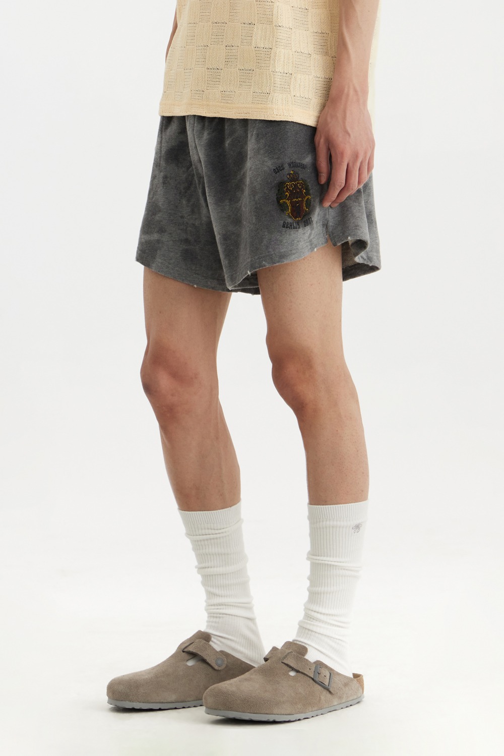 Glow` Stained Shorts-Grey Melange