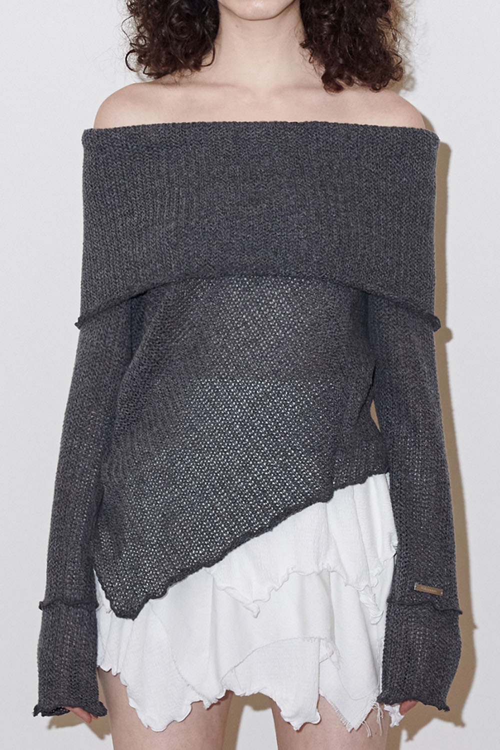 Slouchy Off-Shoulder Sweater-Charcoal