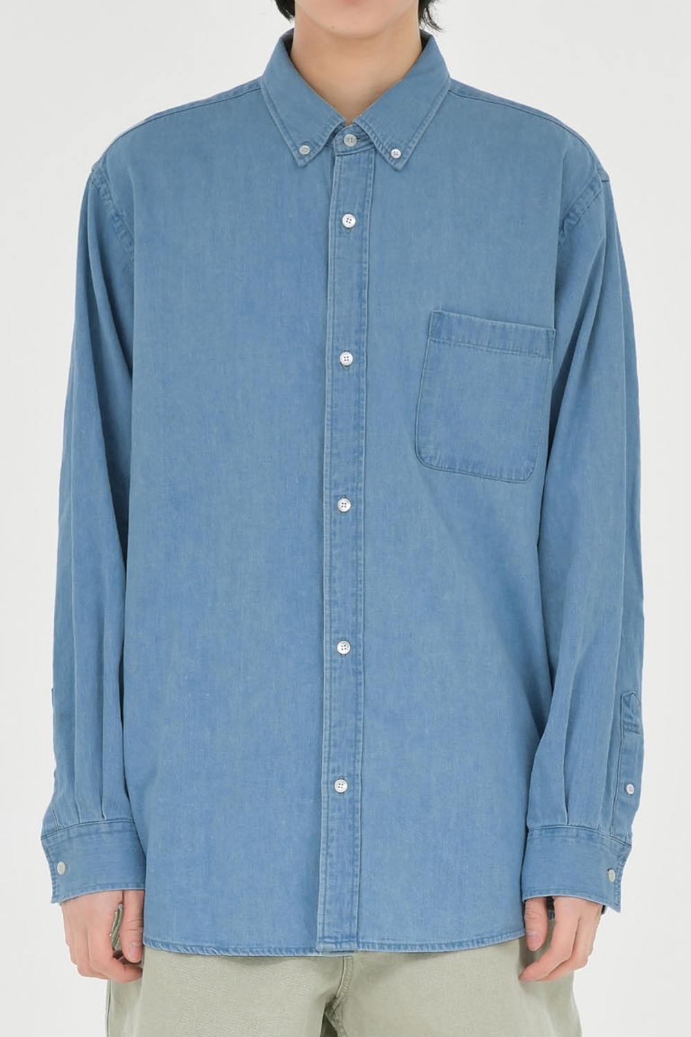 Button Down Denim Shirt-Light Blue