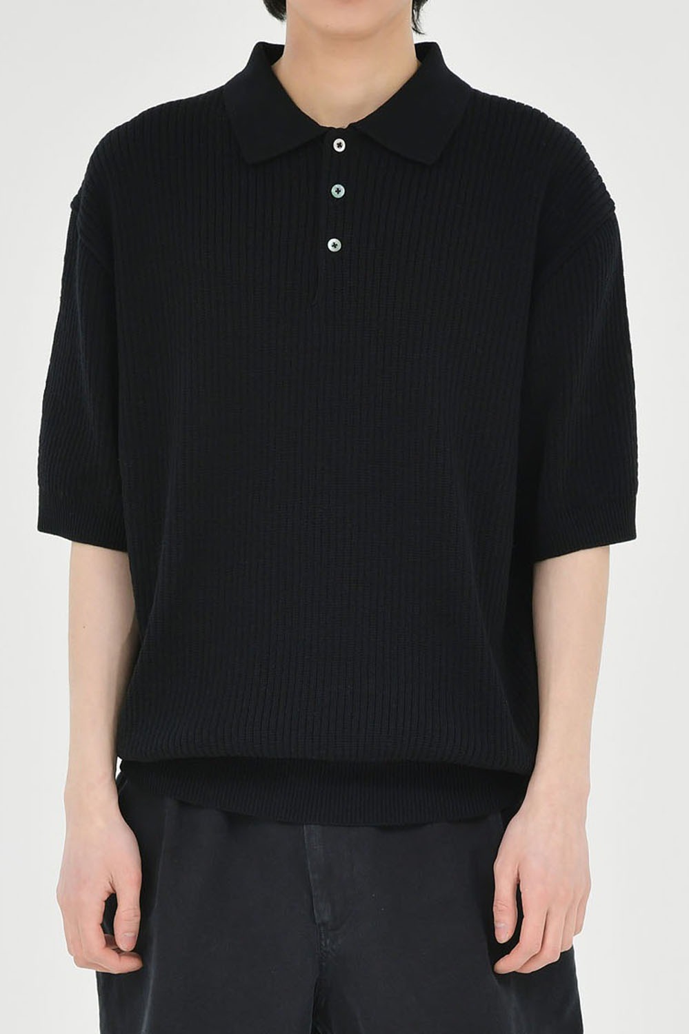 Knit Polo Shirt-Black