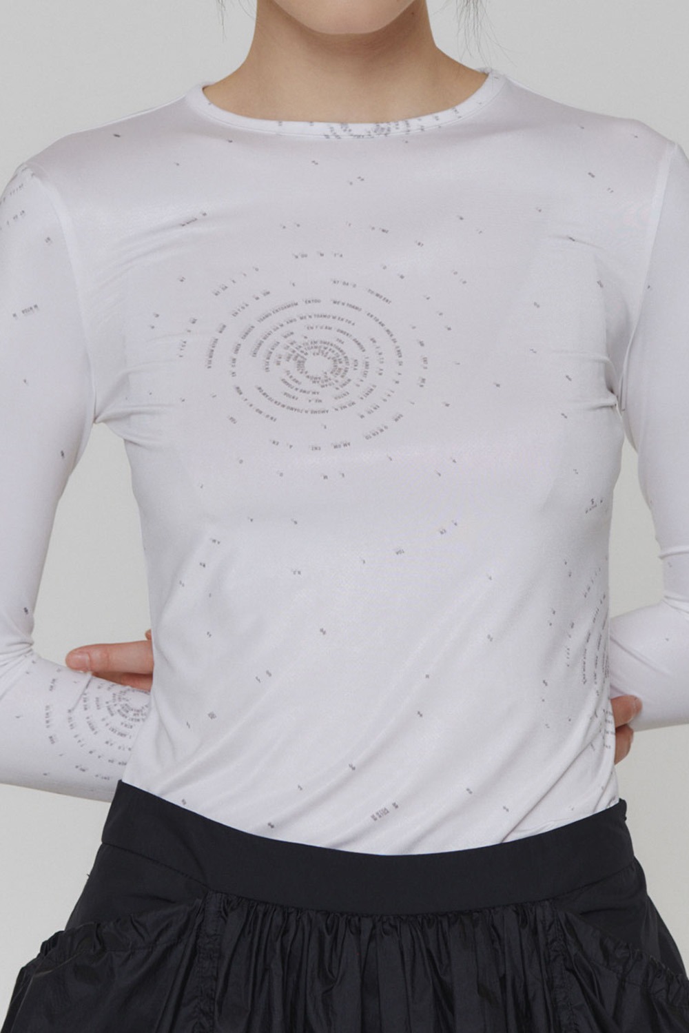 Printed Round Long Sleeve T-Shirt-White