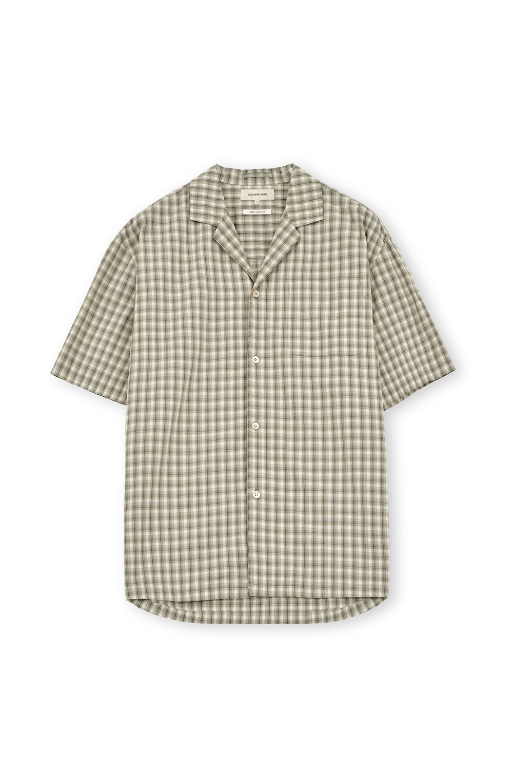 Open Collar Half Shirt-Beige Check