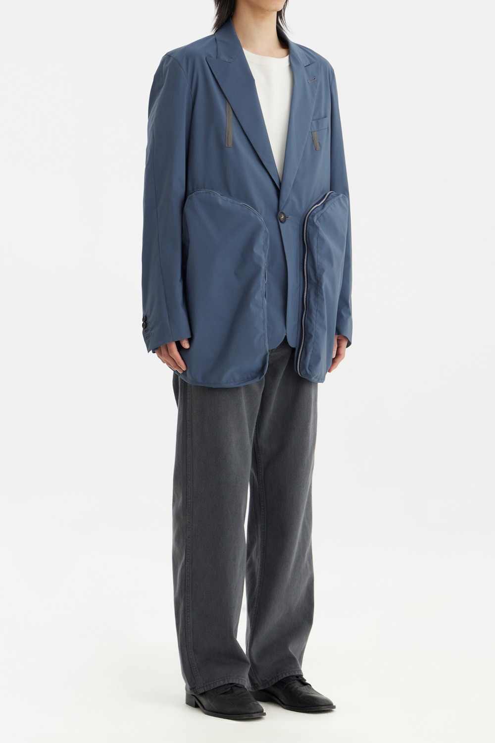 Covered Pocket Tailored Jacket-Ash Blue