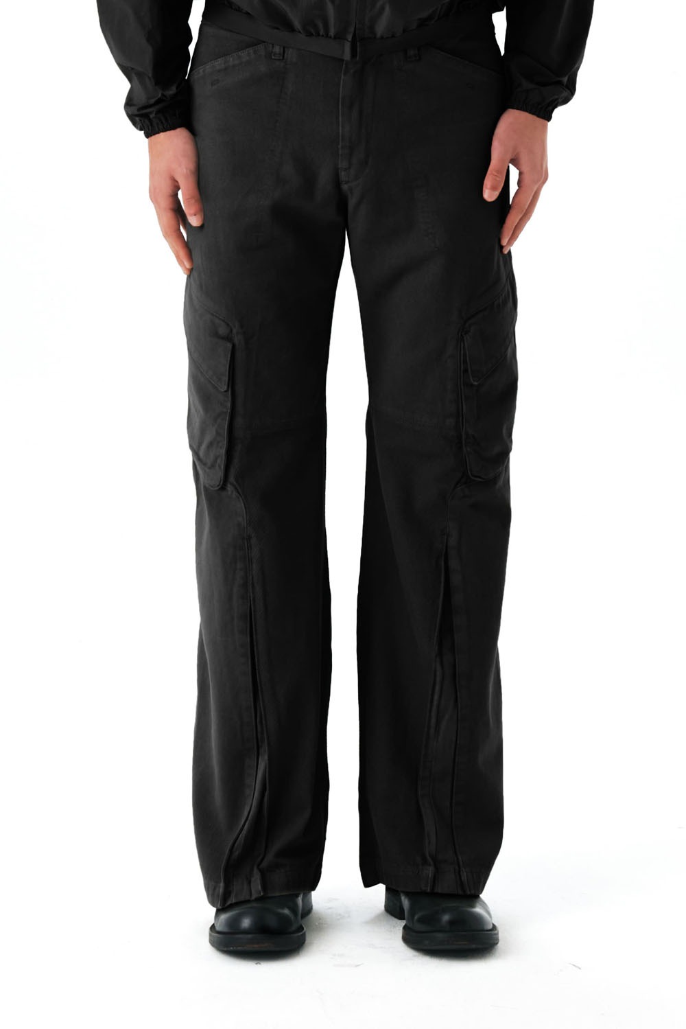 Nylon Cargo Bootcut Pants-Black
