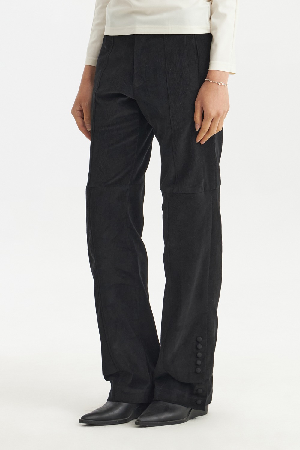 Double Layered Corduroy Pants-Black